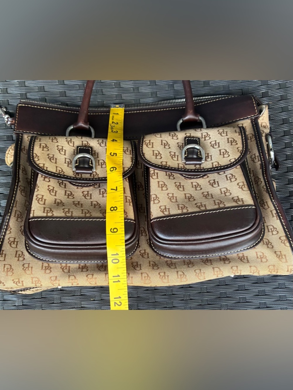 Dooney & Bourke Brown and Tan Signature Double-Pocket Satchel - Picture 4 of 16